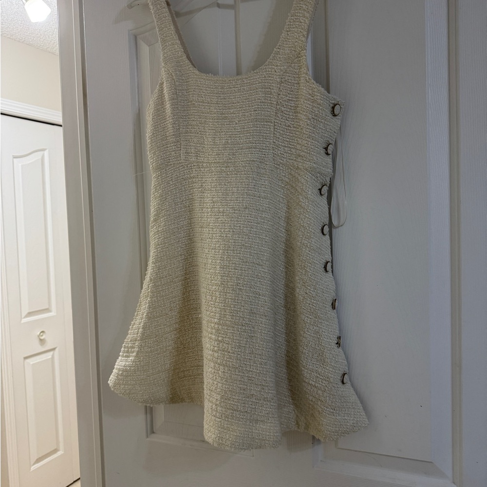 Zara Cream Textured Dress with Button Detail